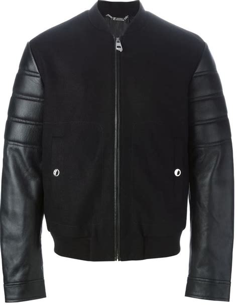 versace collection leather sleeve bomber jacket